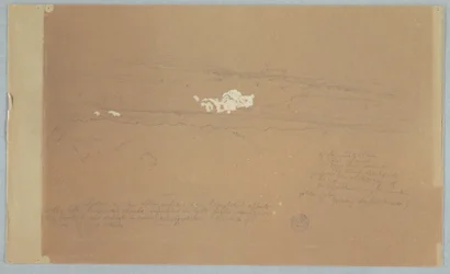 Dessin, Ciel nuageux sur paysage de montagne, possiblement 1857